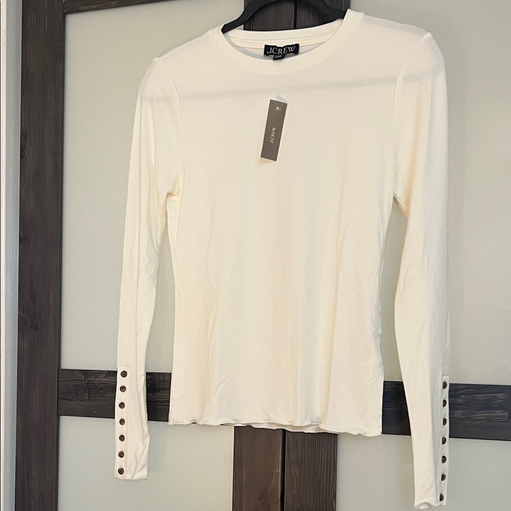 J. Crew NWT Women's Refined rib long-sleeve T-shirt with button cuffs